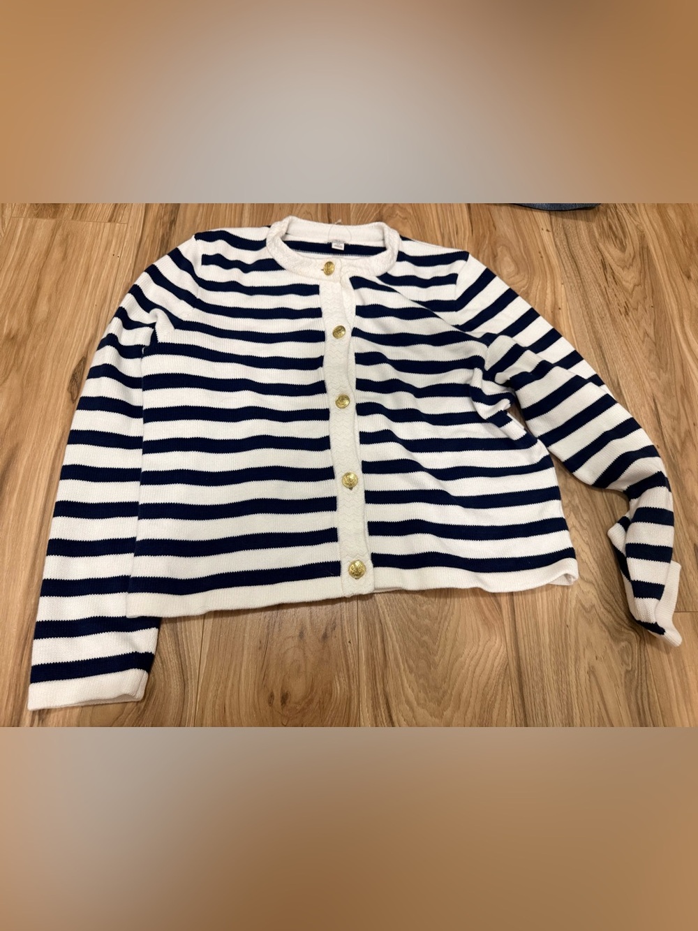 J. Crew Navy and White Striped Button-Up Cardigan- new without tags